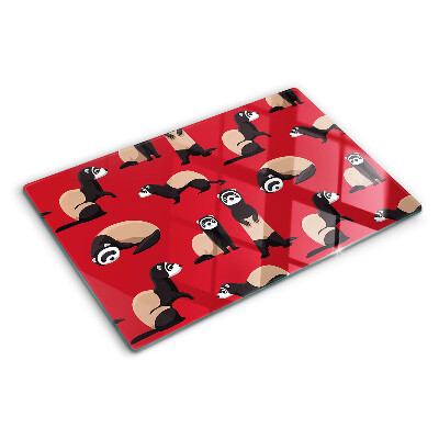 Szklana deska do krojenia z nadrukiem fretek na czerwonym tle