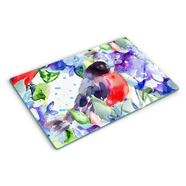 Szklana deska kuchenna z motywem ptaka na tle kwiatów