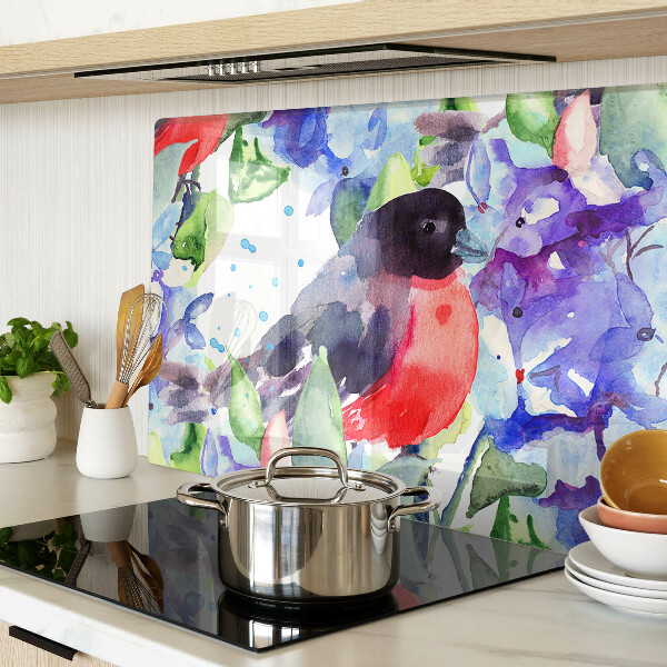 Szklana deska kuchenna z motywem ptaka na tle kwiatów