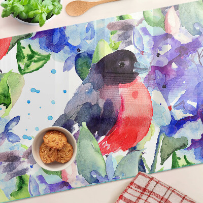 Szklana deska kuchenna z motywem ptaka na tle kwiatów