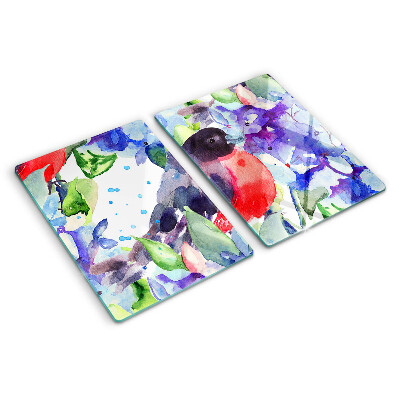 Szklana deska kuchenna z motywem ptaka na tle kwiatów