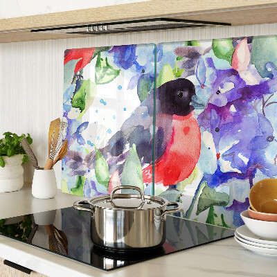 Szklana deska kuchenna z motywem ptaka na tle kwiatów