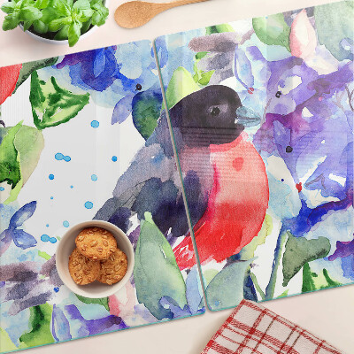 Szklana deska kuchenna z motywem ptaka na tle kwiatów