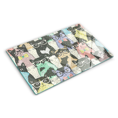 Szklana deska kuchenna z motywem kotów w okularach