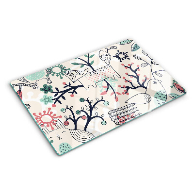 Deska kuchenna szklana z motywem leśnej fauny i flory