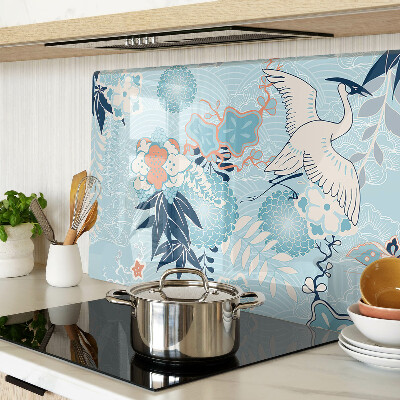 Deska kuchenna szklana z motywem kwiatów i ptaków w stylu orientalnym