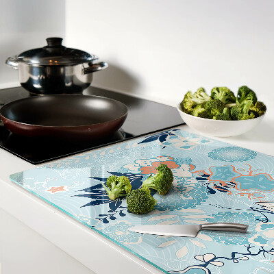 Deska kuchenna szklana z motywem kwiatów i ptaków w stylu orientalnym