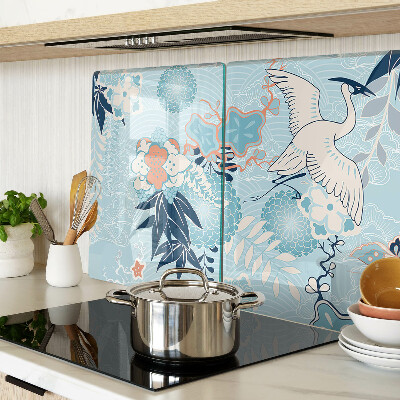 Deska kuchenna szklana z motywem kwiatów i ptaków w stylu orientalnym