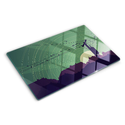 Szklana deska do krojenia z motywem ptaków siedzących na przewodach elektrycznych