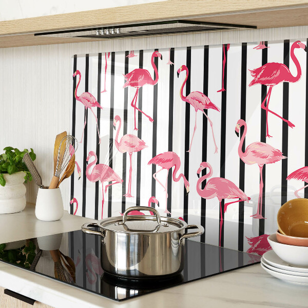 Szklana deska kuchenna Flamingi na paskach