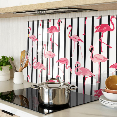 Szklana deska kuchenna Flamingi na paskach