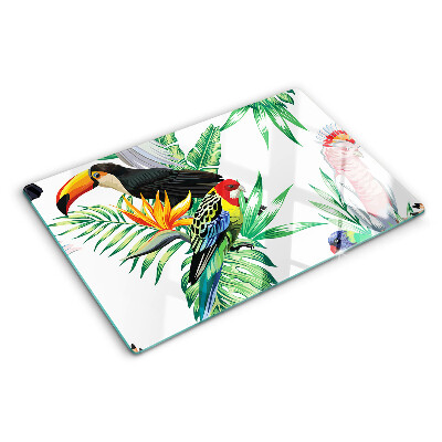Szklana deska kuchenna z motywem tropikalnych ptaków i liści