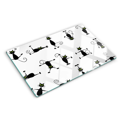 Deska kuchenna szklana z motywem czarnych kotów z zielonymi oczami