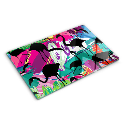 Deska kuchenna szklana z nadrukiem flamingów na kolorowym tle