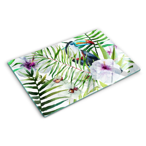 Szklana deska do krojenia z tropikalnym motywem ptaków i roślin
