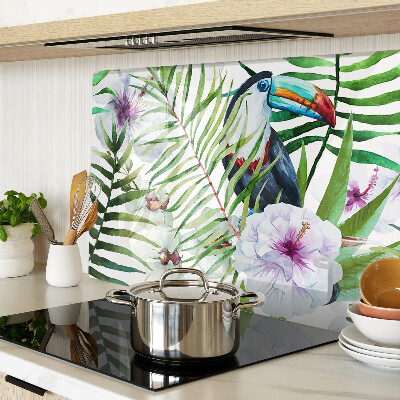 Szklana deska do krojenia z tropikalnym motywem ptaków i roślin