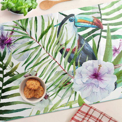 Szklana deska do krojenia z tropikalnym motywem ptaków i roślin