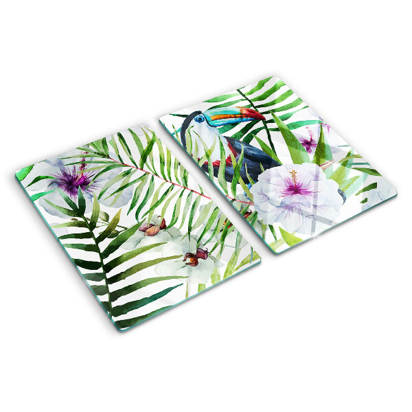 Szklana deska do krojenia z tropikalnym motywem ptaków i roślin