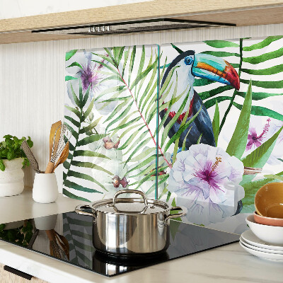 Szklana deska do krojenia z tropikalnym motywem ptaków i roślin