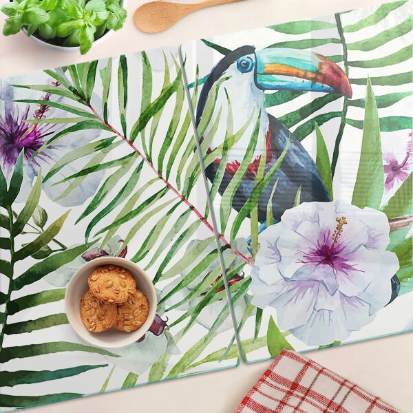 Szklana deska do krojenia z tropikalnym motywem ptaków i roślin
