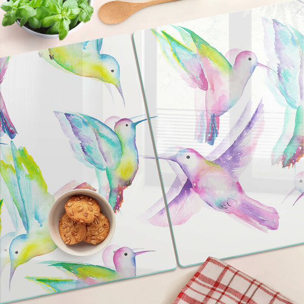 Szklana deska kuchenna z motywem kolibrów w akwarelowym stylu