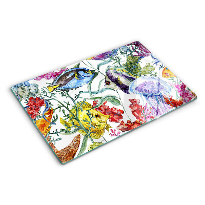 Szklana deska kuchenna z motywem morskim z rybami i meduzami