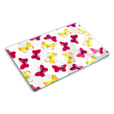 Szklana deska kuchenna z motywem motyli w wiosennych kolorach