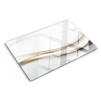 Szklana deska kuchenna z motywem abstrakcyjnych fal w odcieniach beżu