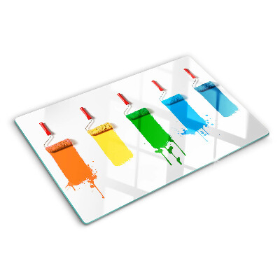 Szklana deska kuchenna z motywem tęczy farb w pędzlach