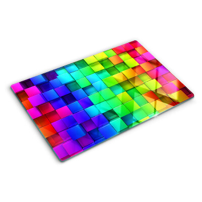 Deska kuchenna szklana z motywem tęczowych kwadratów ułożonych w mozaikę