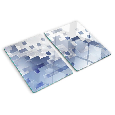 Deska kuchenna szklana z geometrycznym wzorem w odcieniach niebieskiego