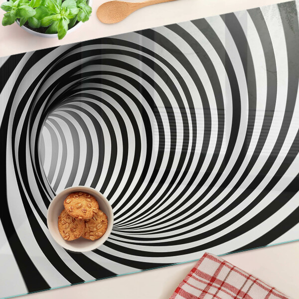 Szklana deska do krojenia z motywem spirali w odcieniach czerni i bieli
