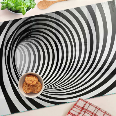 Szklana deska do krojenia z motywem spirali w odcieniach czerni i bieli