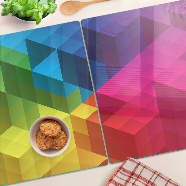 Szklana deska do krojenia z kolorowym geometrycznym wzorem w trójkąty