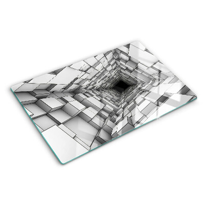 Deska kuchenna szklana z motywem trójwymiarowego labiryntu sześcianów