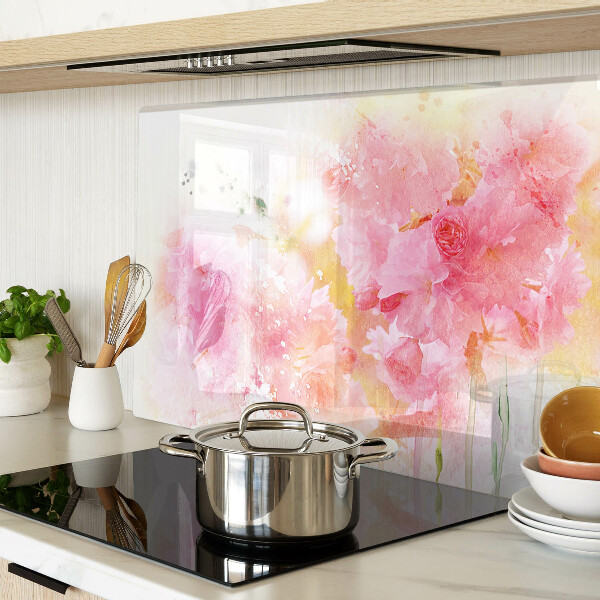 Szklana deska do krojenia z motywem kwiatowych akwareli w pastelowych kolorach