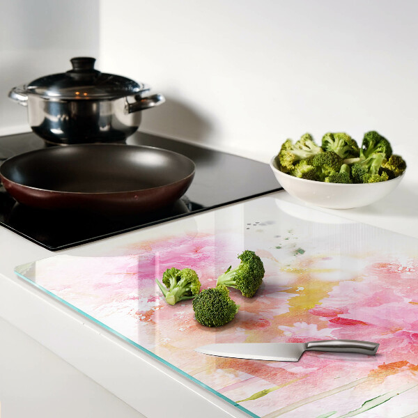 Szklana deska do krojenia z motywem kwiatowych akwareli w pastelowych kolorach
