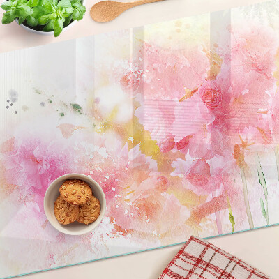 Szklana deska do krojenia z motywem kwiatowych akwareli w pastelowych kolorach
