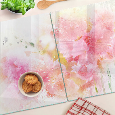 Szklana deska do krojenia z motywem kwiatowych akwareli w pastelowych kolorach