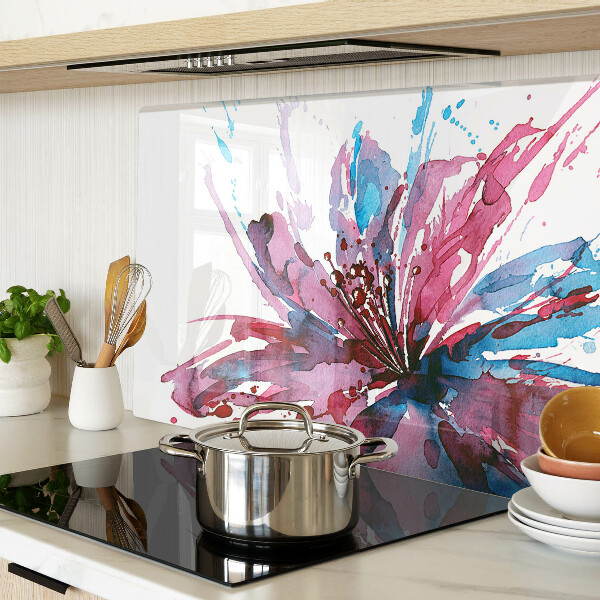 Szklana deska kuchenna z motywem kwiatowych akwareli w intensywnych kolorach