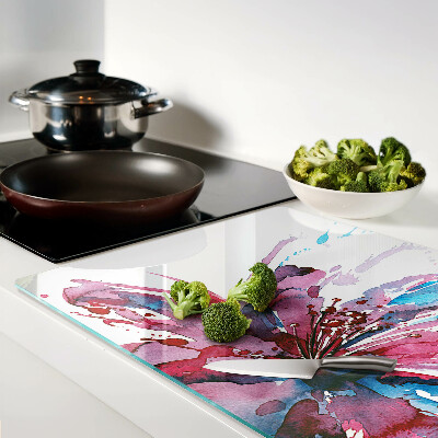 Szklana deska kuchenna z motywem kwiatowych akwareli w intensywnych kolorach