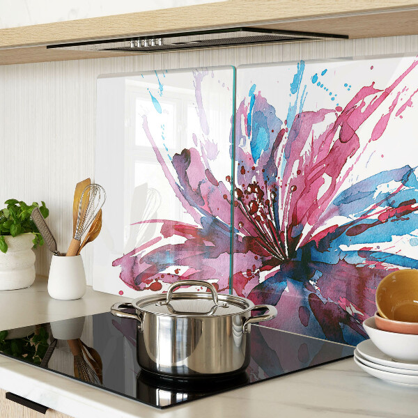 Szklana deska kuchenna z motywem kwiatowych akwareli w intensywnych kolorach