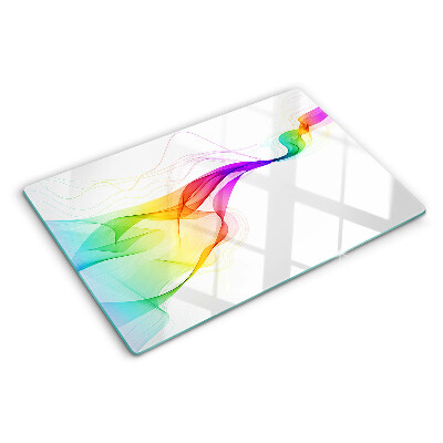 Szklana deska kuchenna z nadrukiem w tęczowe fale kolorów