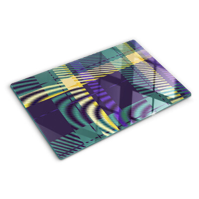 Szklana deska kuchenna z motywem kraty w odcieniach fioletu i zieleni