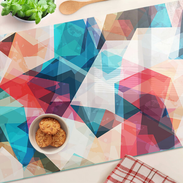 Szklana deska kuchenna z motywem abstrakcyjnych geometrii w pastelowych kolorach