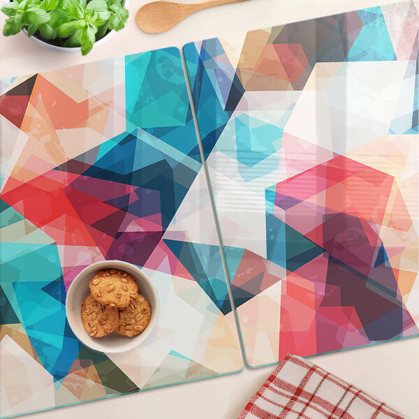 Szklana deska kuchenna z motywem abstrakcyjnych geometrii w pastelowych kolorach