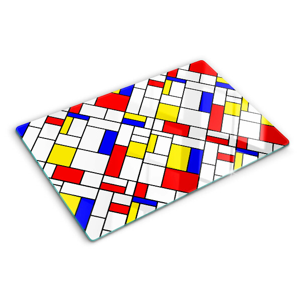 Szklana deska do krojenia z dekoracją w geometryczny wzór inspirowany Mondrianem