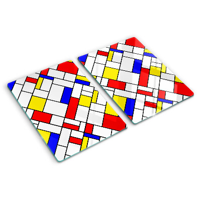 Szklana deska do krojenia z dekoracją w geometryczny wzór inspirowany Mondrianem
