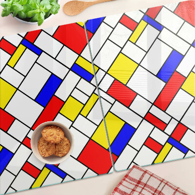 Szklana deska do krojenia z dekoracją w geometryczny wzór inspirowany Mondrianem