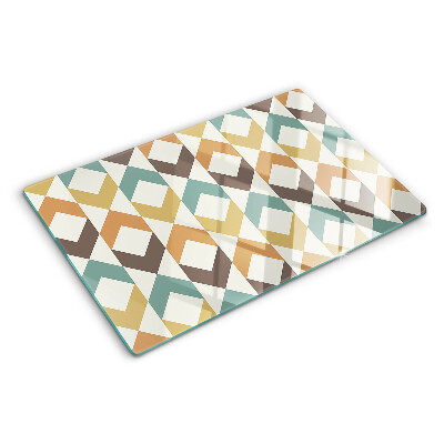 Szklana deska kuchenna z motywem geometrycznym w pastelowych kolorach